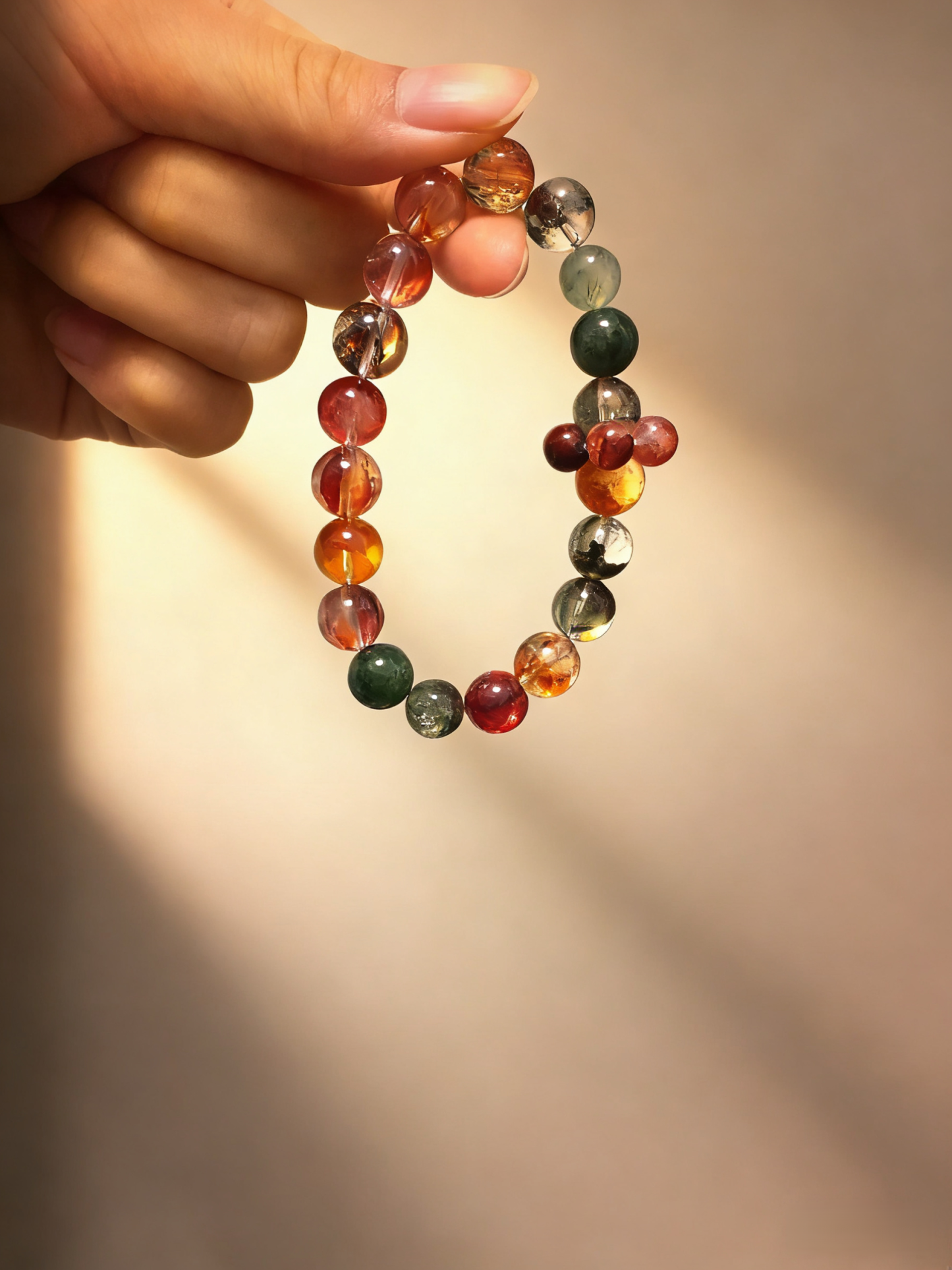 Koi Focus·Gold Foil Koi Glue Flower Concentration Bracelet - Flower Phantom & Green Rutilated Quartz Mind-Concentrating Bracelet 