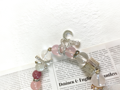 Purple-Pink Love Affair · Madagascar Rose Quartz & Amethyst Bracelet, White Moonstone Bracelet for Attracting Positive Romantic Encounters & Happiness