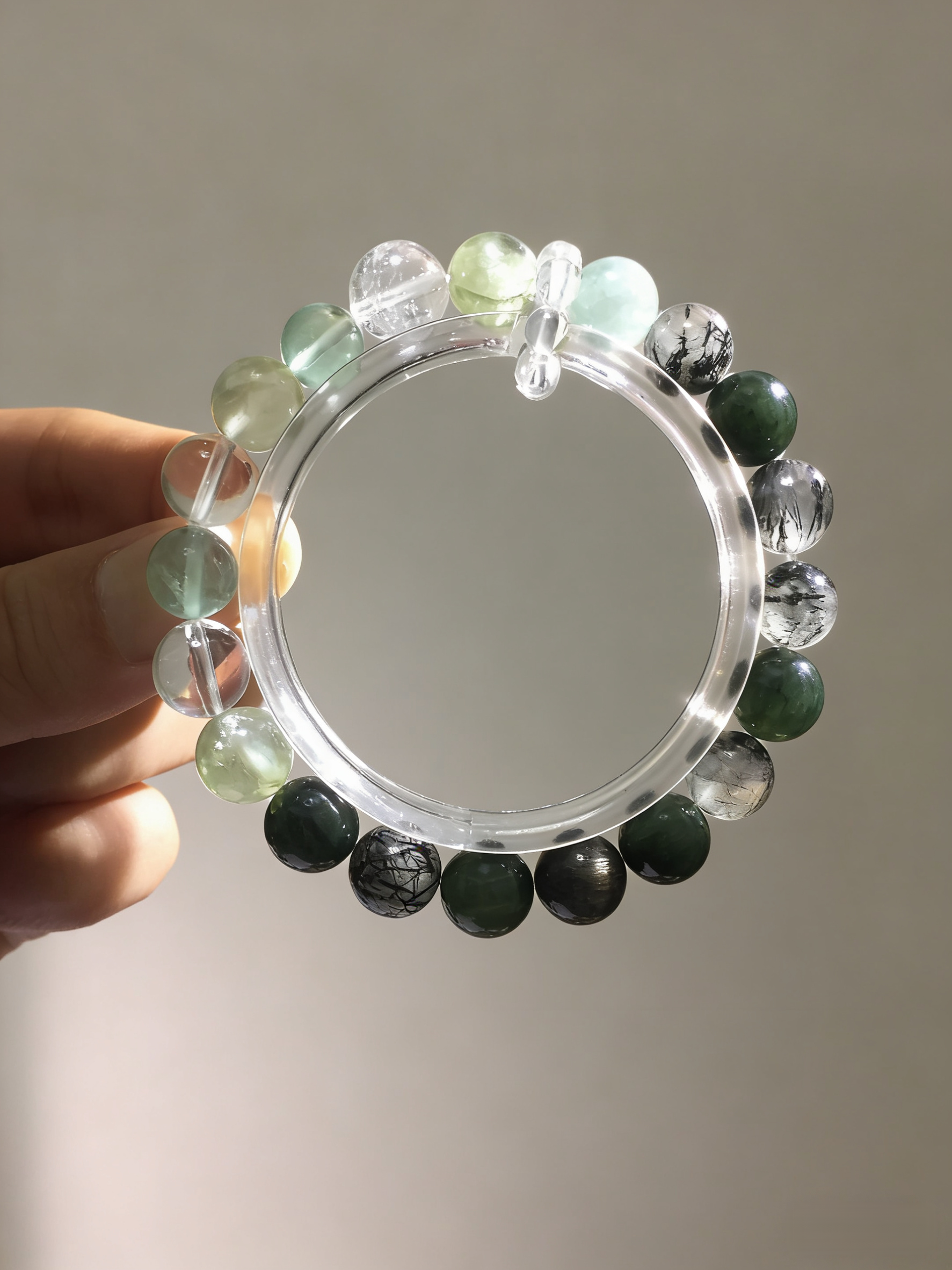 Fluorescent Green Sleep·Green Fluorite Multi-Crystal Sleep-Aiding Bracelet - Green Dragon Crystal & Black Tourmaline Soothing Bracelet 
