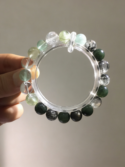 Fluorescent Green Sleep·Green Fluorite Multi-Crystal Sleep-Aiding Bracelet - Green Dragon Crystal & Black Tourmaline Soothing Bracelet 