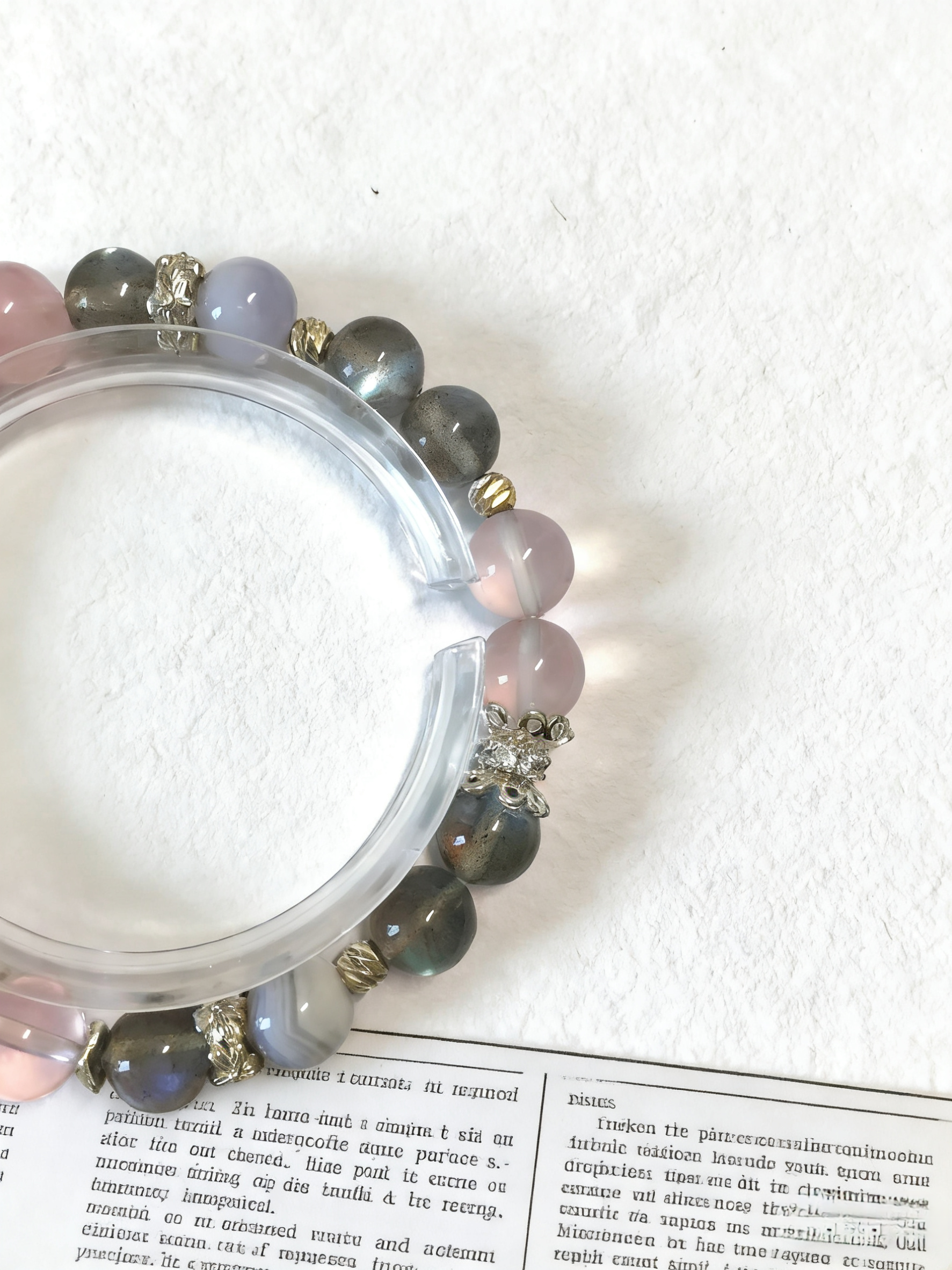 Pink Moon & Blue Connection · Transparent Rose Quartz & Gray Moonstone Love Bracelet, Blue Lace Agate Happiness Bracelet