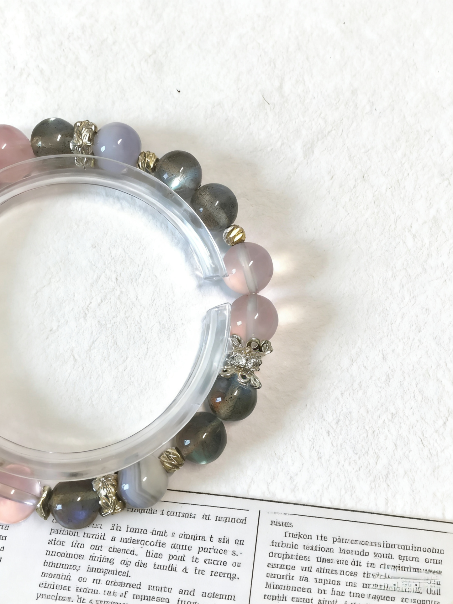 Pink Moon & Blue Connection · Transparent Rose Quartz & Gray Moonstone Love Bracelet, Blue Lace Agate Happiness Bracelet