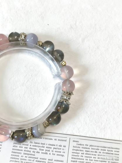 Pink Moon & Blue Connection · Transparent Rose Quartz & Gray Moonstone Love Bracelet, Blue Lace Agate Happiness Bracelet