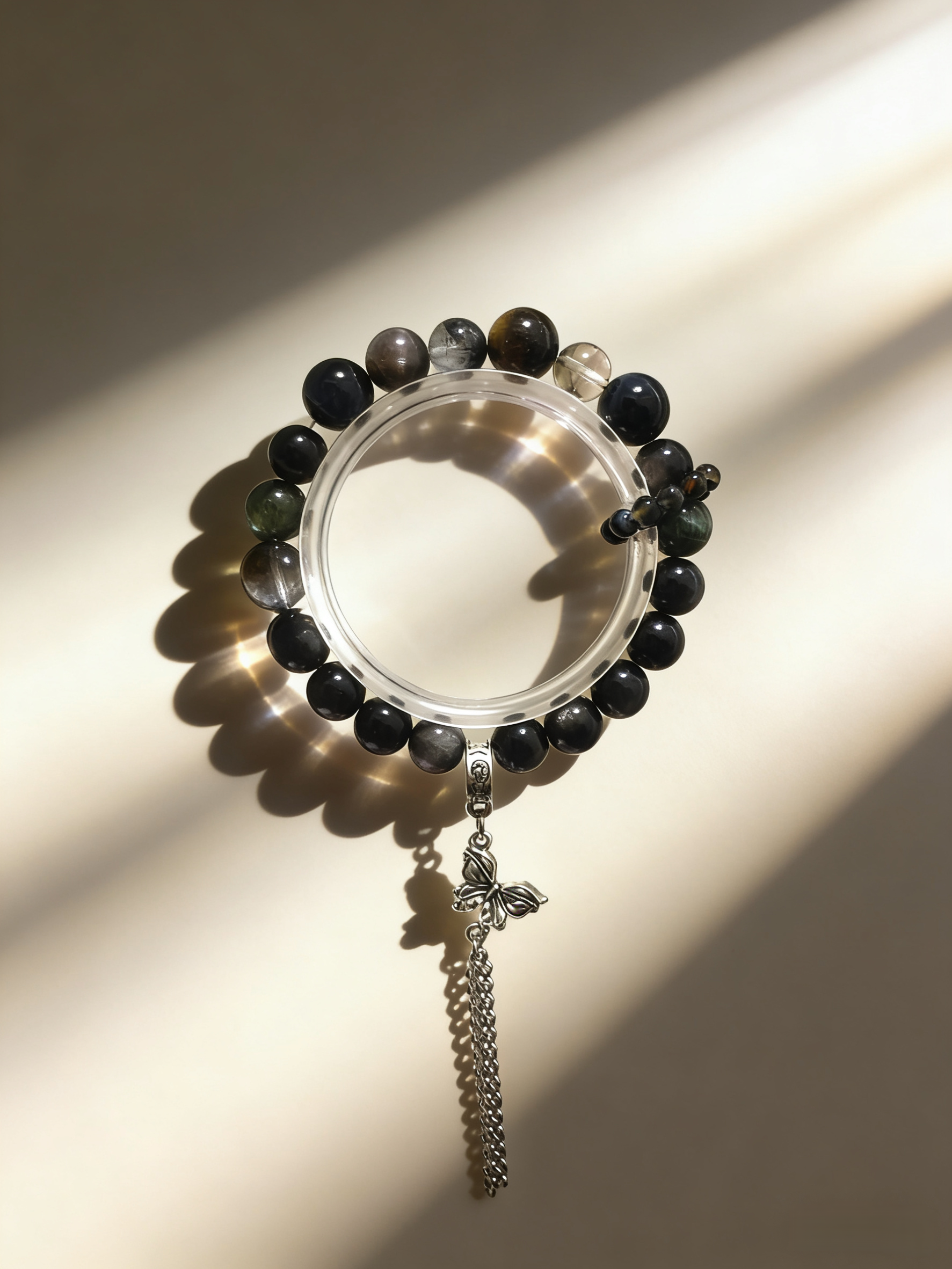 Mystic Calm Sleep·Black Tourmaline & Silver Obsidian Sleep-Aiding Bracelet - Tea Crystal Soothing Bracelet 