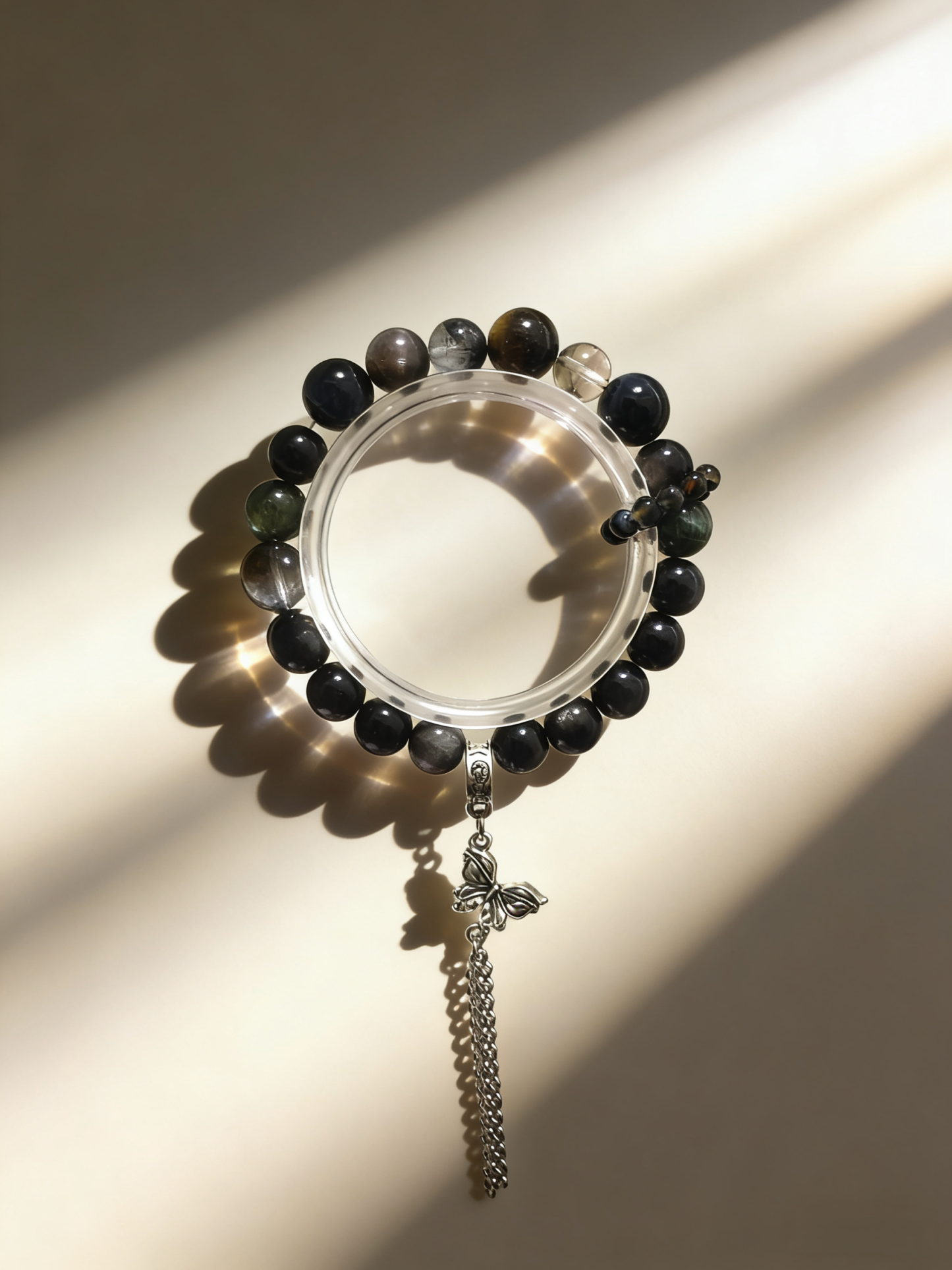 Mystic Calm Sleep·Black Tourmaline & Silver Obsidian Sleep-Aiding Bracelet - Tea Crystal Soothing Bracelet 
