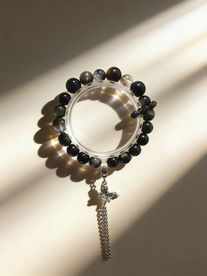 Mystic Calm Sleep·Black Tourmaline & Silver Obsidian Sleep-Aiding Bracelet - Tea Crystal Soothing Bracelet 