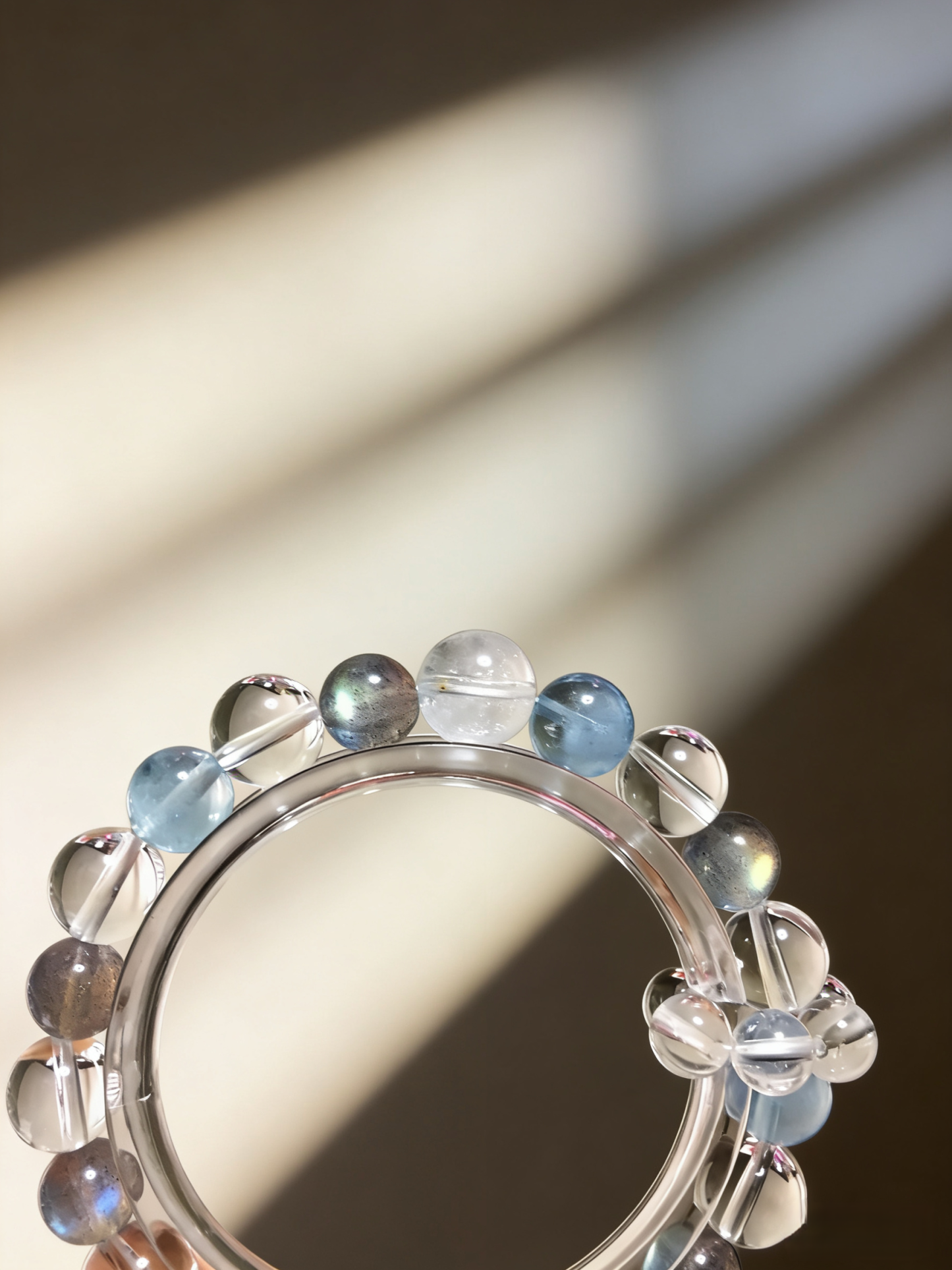 Moon Blue Sleep·Gray Moonstone & Aquamarine Sleep-Aiding Bracelet - White Crystal Soothing Bracelet 