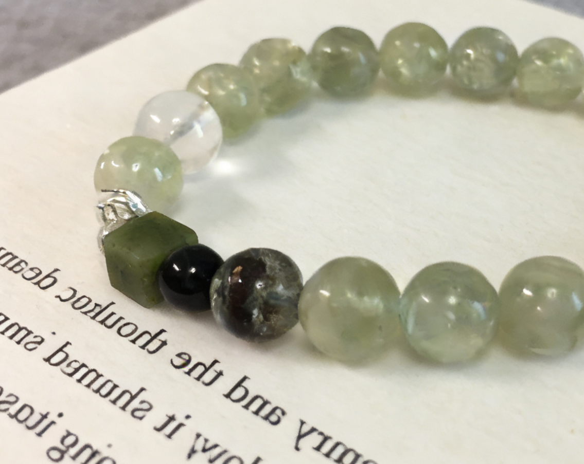Forest Spirit Healing · Seraphinite & Flower Phantom Energy Bracelet, Green Grape Milk Cap Nephrite Square Calming Bracelet