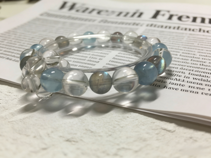 Moon Blue Sleep·Gray Moonstone & Aquamarine Sleep-Aiding Bracelet - White Crystal Soothing Bracelet 