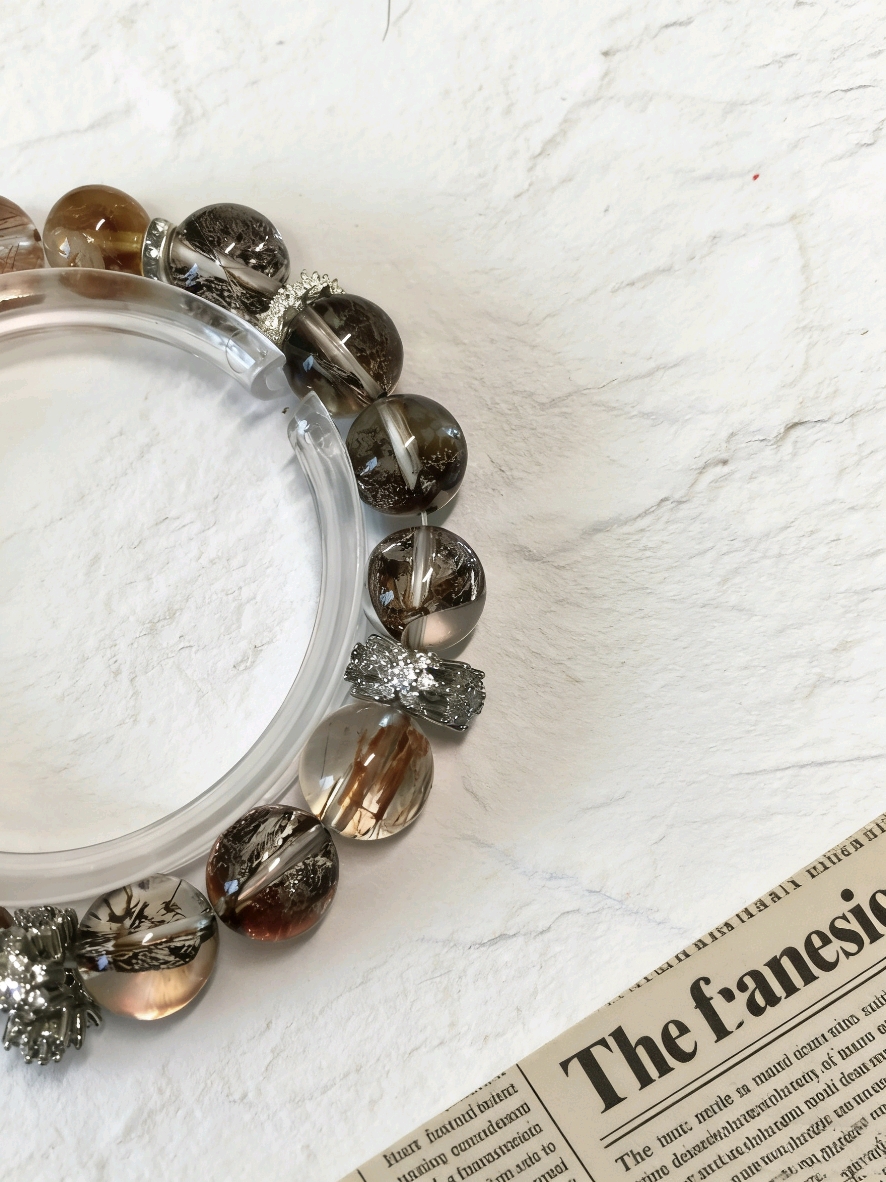 Koi Gathers Wealth · Gold Leaf Resin Flower & Rutilated Quartz Bracelet, Career Takeoff & Wealth-Attracting Bracelet