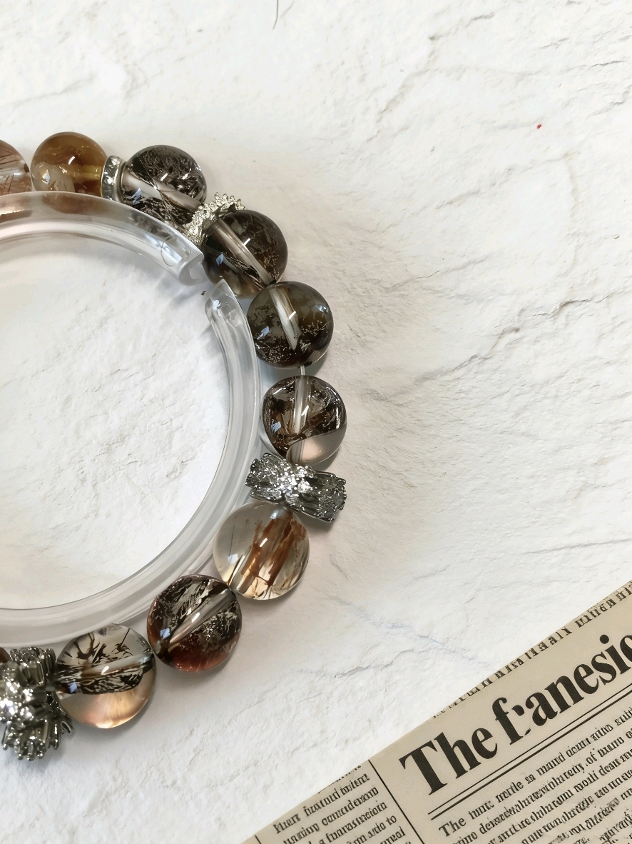 Koi Gathers Wealth · Gold Leaf Resin Flower & Rutilated Quartz Bracelet, Career Takeoff & Wealth-Attracting Bracelet