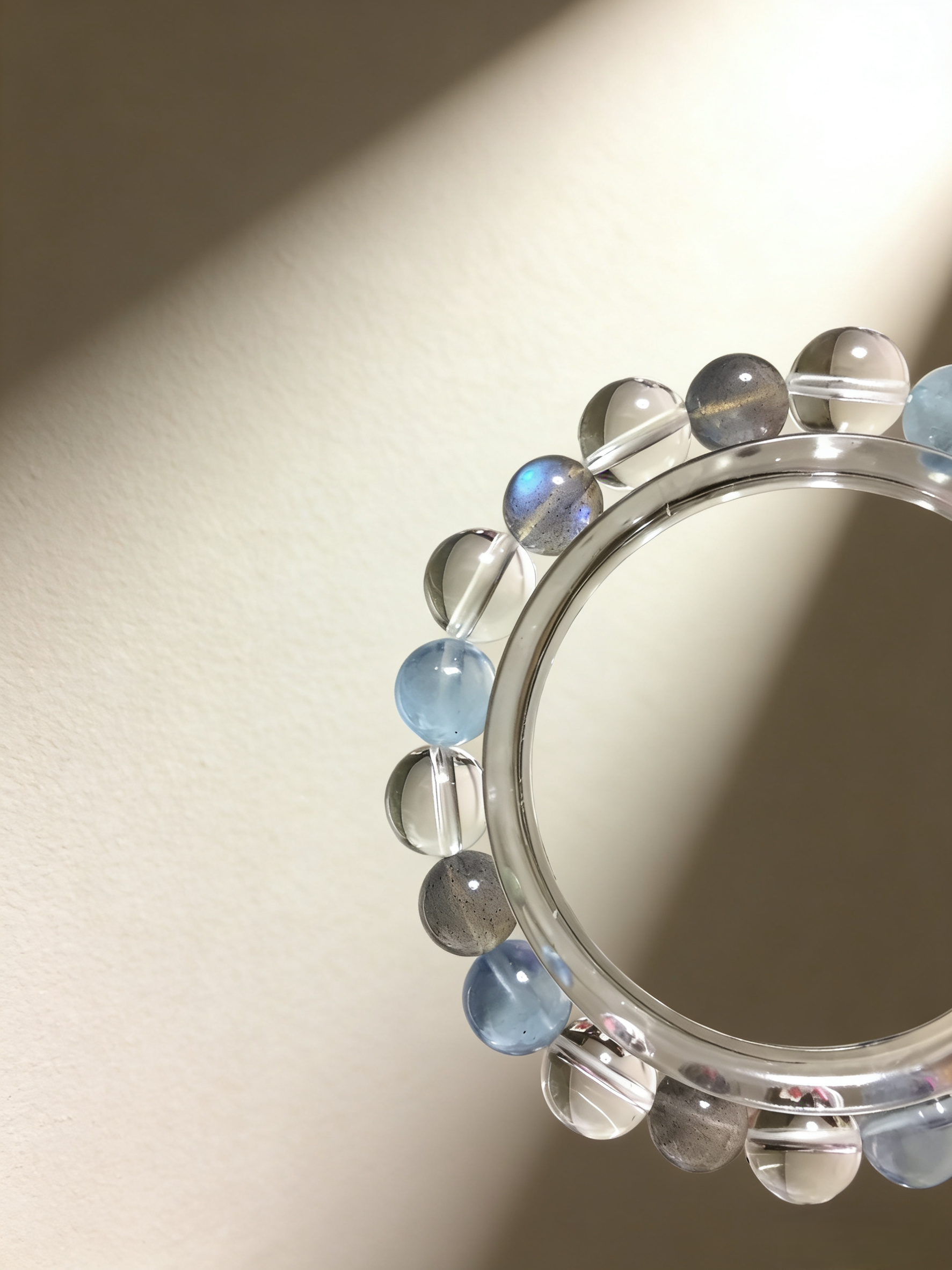 Moon Blue Sleep·Gray Moonstone & Aquamarine Sleep-Aiding Bracelet - White Crystal Soothing Bracelet 
