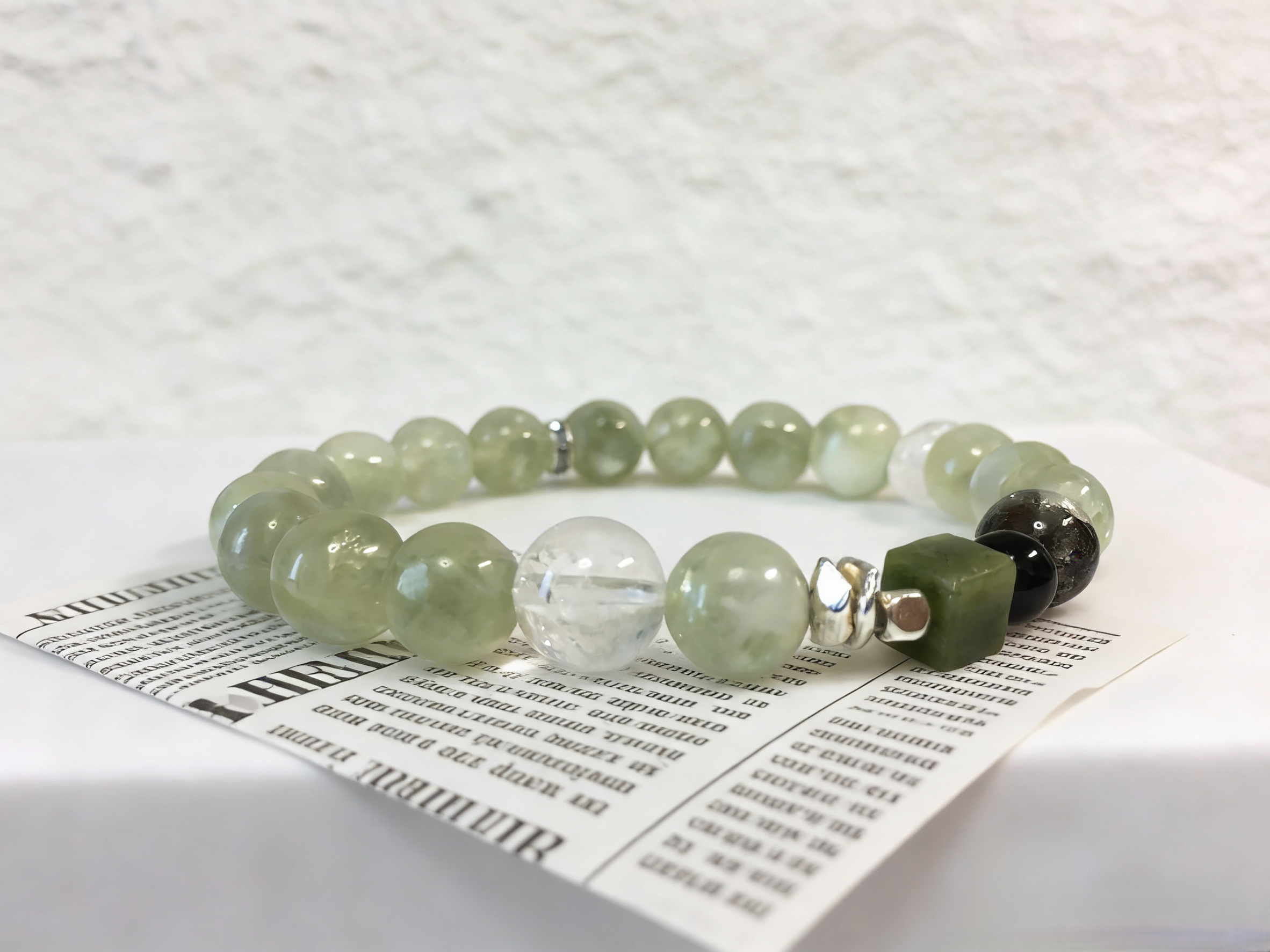 Forest Spirit Healing · Seraphinite & Flower Phantom Energy Bracelet, Green Grape Milk Cap Nephrite Square Calming Bracelet