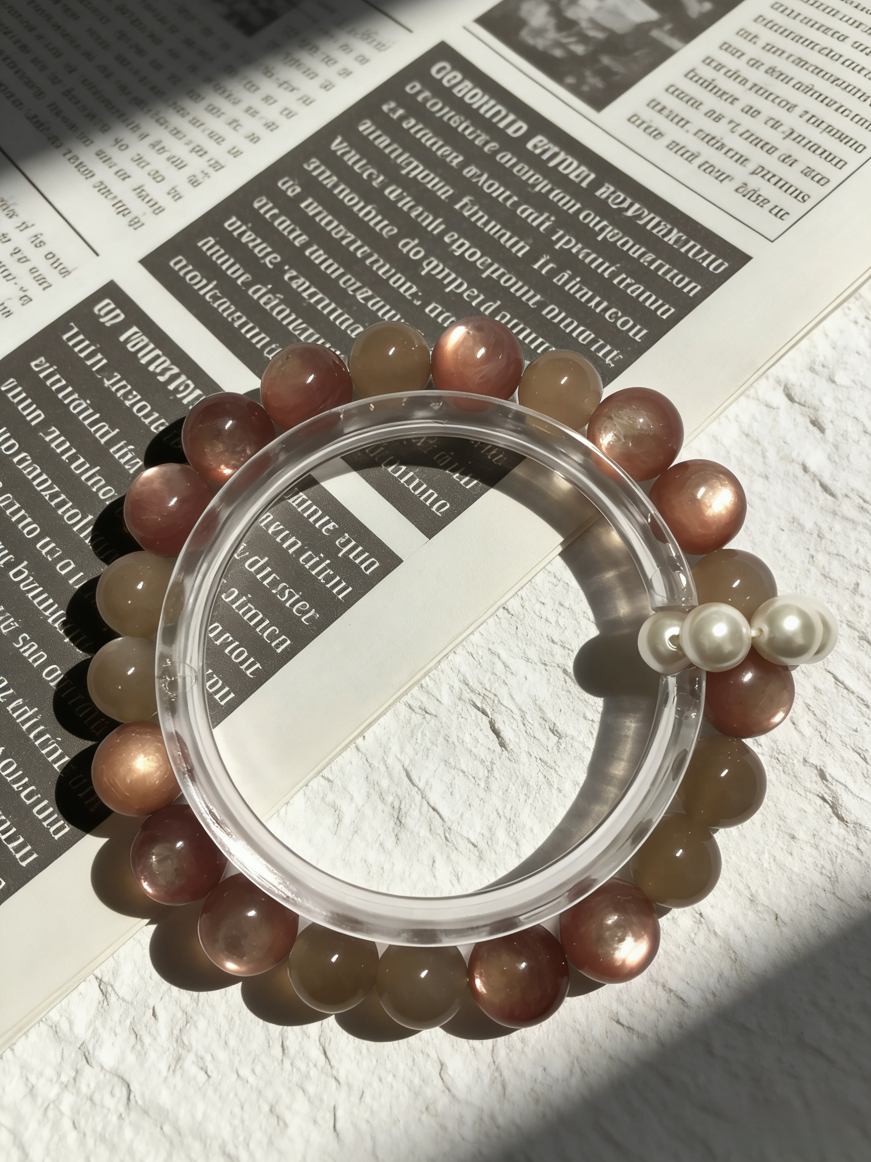 Milk Moon Sleep·Milk Tea Moonstone Sleep-Aiding Bracelet - Lepidolite & Shell Bead Ring Soothing Bracelet 