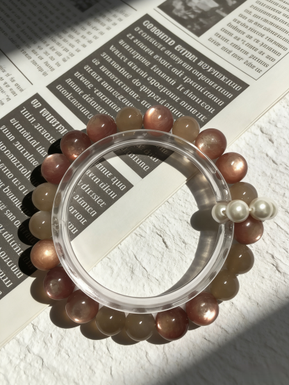 Milk Moon Sleep·Milk Tea Moonstone Sleep-Aiding Bracelet - Lepidolite & Shell Bead Ring Soothing Bracelet 