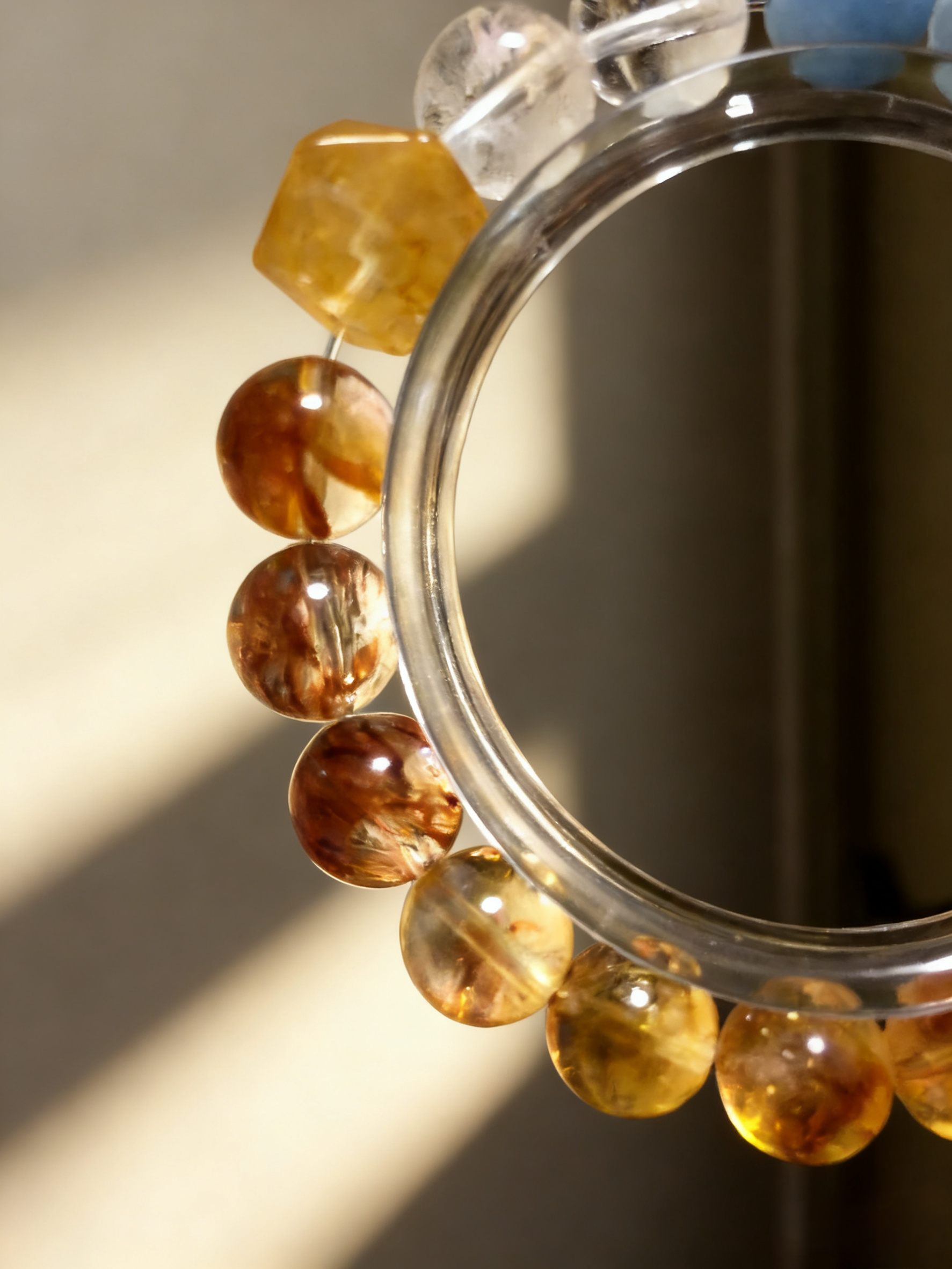 Yellow Glue Flower Double-Pointed Concentration Bracelet - Kyanite & Aquamarine Thought-Concentrating Bracelet