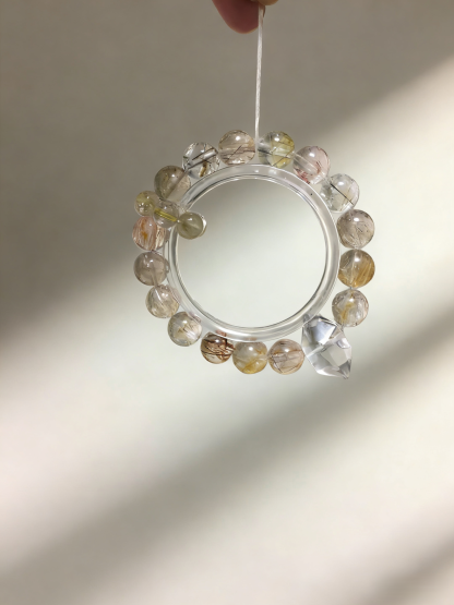 Gilded Slumber·Venus Hair Crystal Sleep-Aiding Bracelet - Rutilated Quartz Double-Pointed Soothing Bracelet 