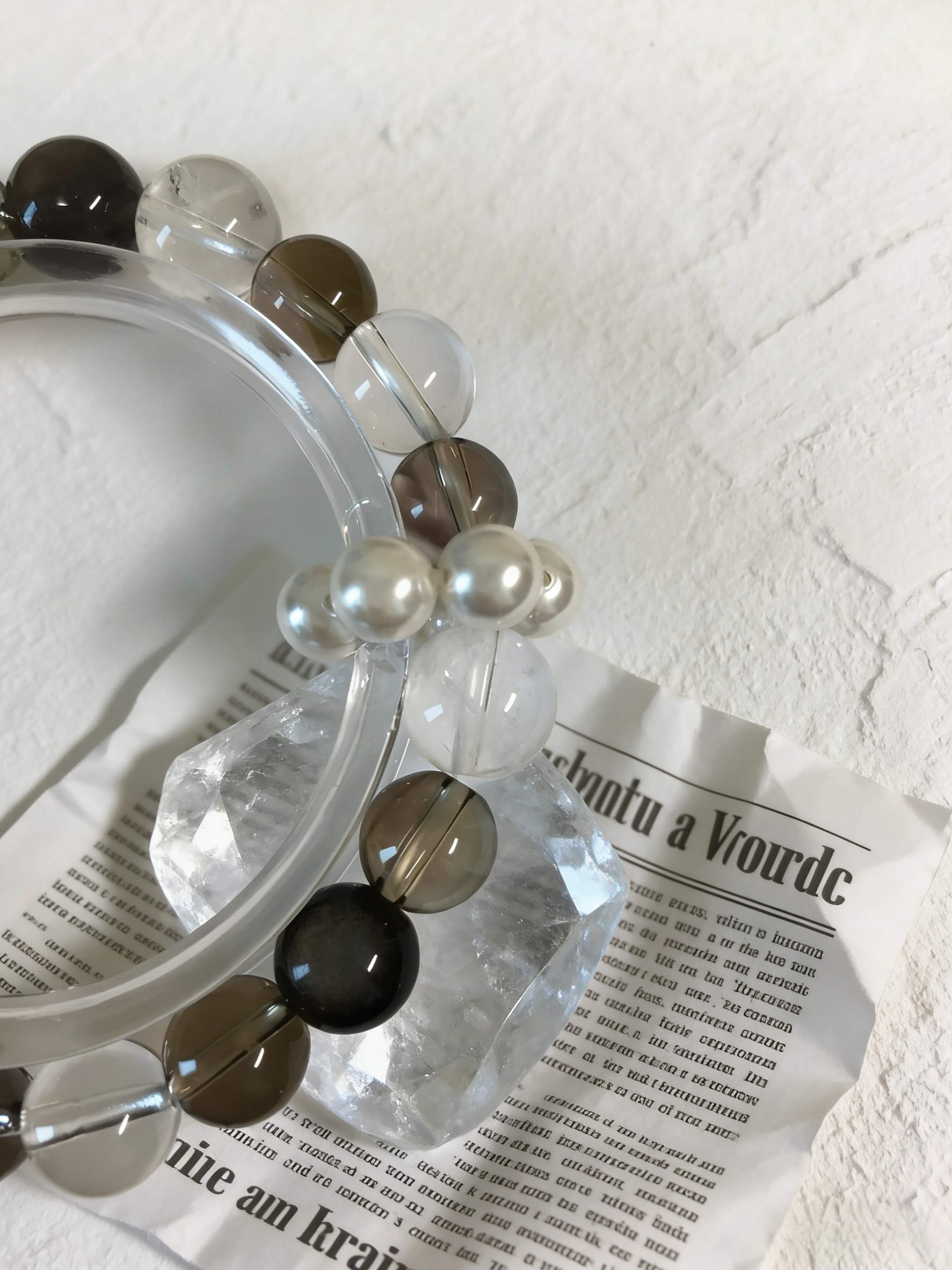 Moisturizing Healing · Tea Water & Black Skeletal Energy Bracelet, Silver Sheen Obsidian & Shell Pearl Sliding Ring Calming Bracelet