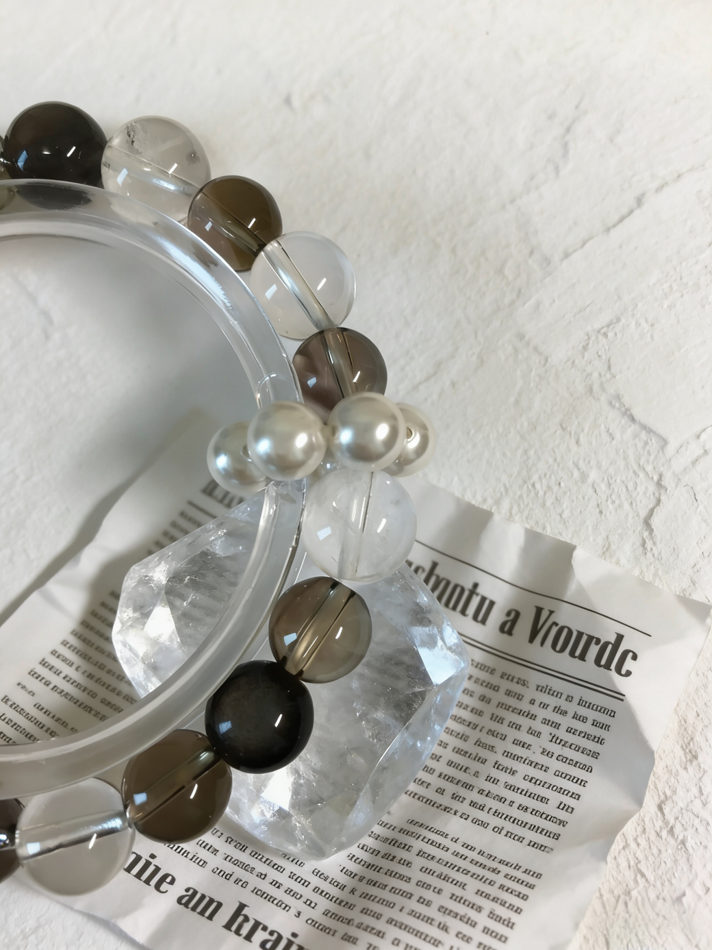 Moisturizing Healing · Tea Water & Black Skeletal Energy Bracelet, Silver Sheen Obsidian & Shell Pearl Sliding Ring Calming Bracelet