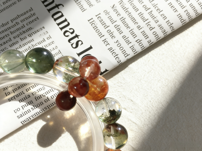 Koi Focus·Gold Foil Koi Glue Flower Concentration Bracelet - Flower Phantom & Green Rutilated Quartz Mind-Concentrating Bracelet 