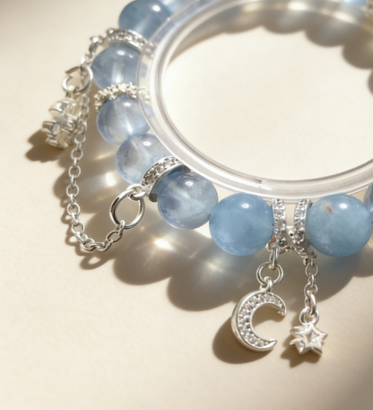 Blue Diamond Contemplation·Island Aquamarine Concentration Bracelet - Blue Zircon & Shell Bead Mind-Concentrating Bracelet 