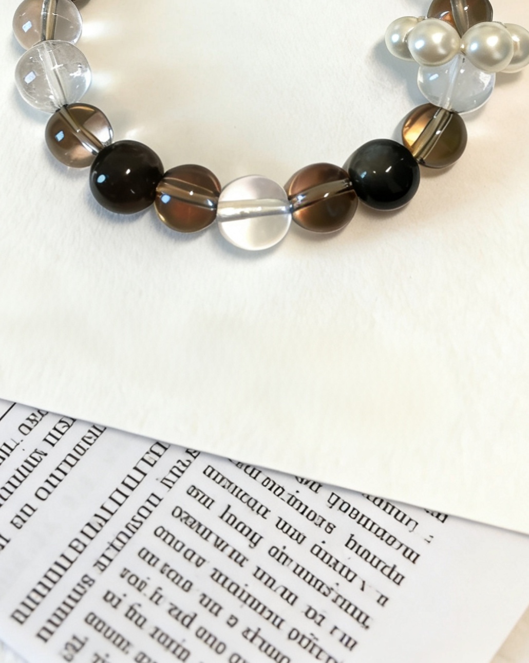 Moisturizing Healing · Tea Water & Black Skeletal Energy Bracelet, Silver Sheen Obsidian & Shell Pearl Sliding Ring Calming Bracelet