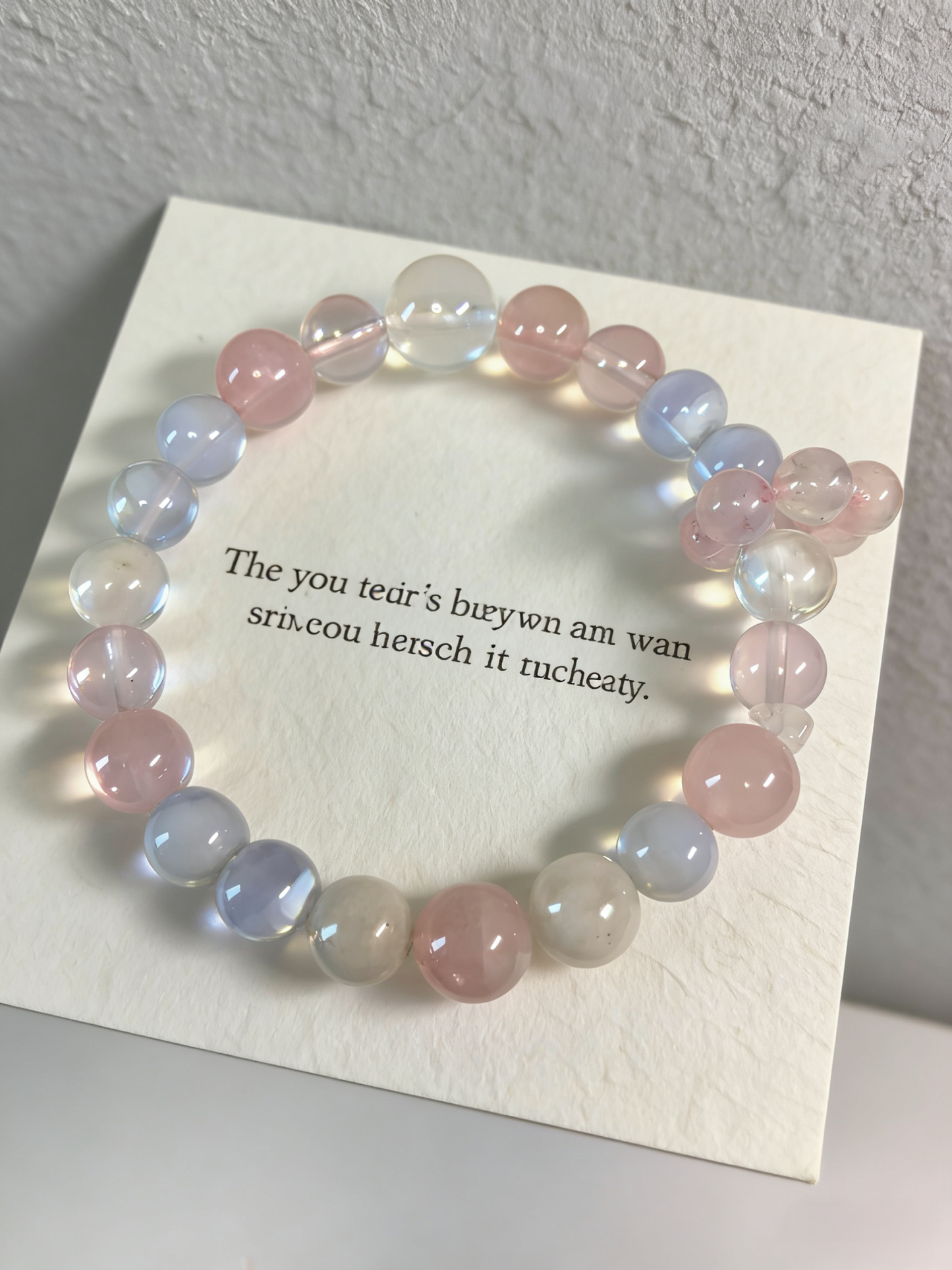Snowy Fluff Stress Relief · White Snow Phantom & Rose Quartz Healing Bracelet, Blue Lace Agate Chip Calming Bracelet