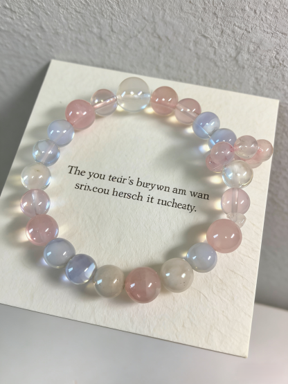 Snowy Fluff Stress Relief · White Snow Phantom & Rose Quartz Healing Bracelet, Blue Lace Agate Chip Calming Bracelet