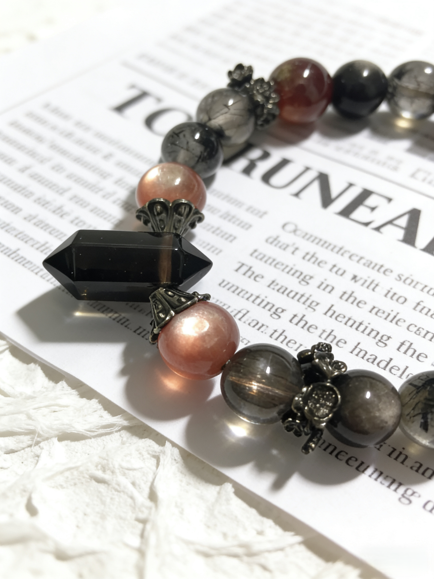 Mystic Six-Pointed Multi-Crystal Protection Bracelet - Black Hair Crystal & Black Tourmaline Peace Bracelet 