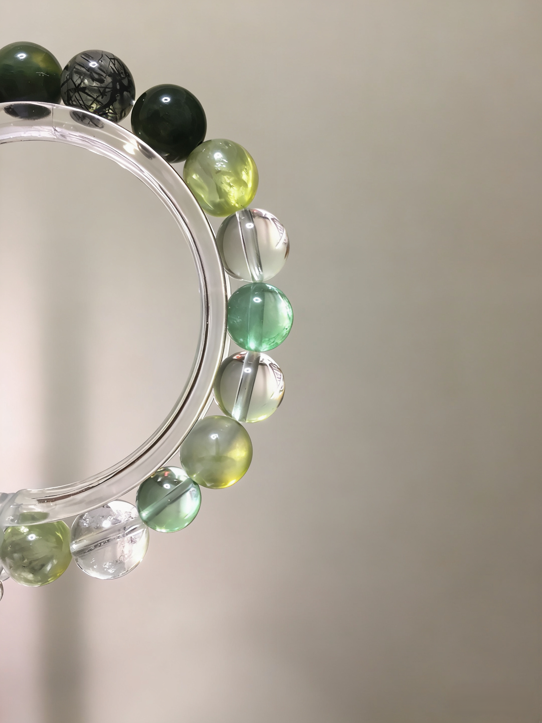Fluorescent Green Sleep·Green Fluorite Multi-Crystal Sleep-Aiding Bracelet - Green Dragon Crystal & Black Tourmaline Soothing Bracelet 