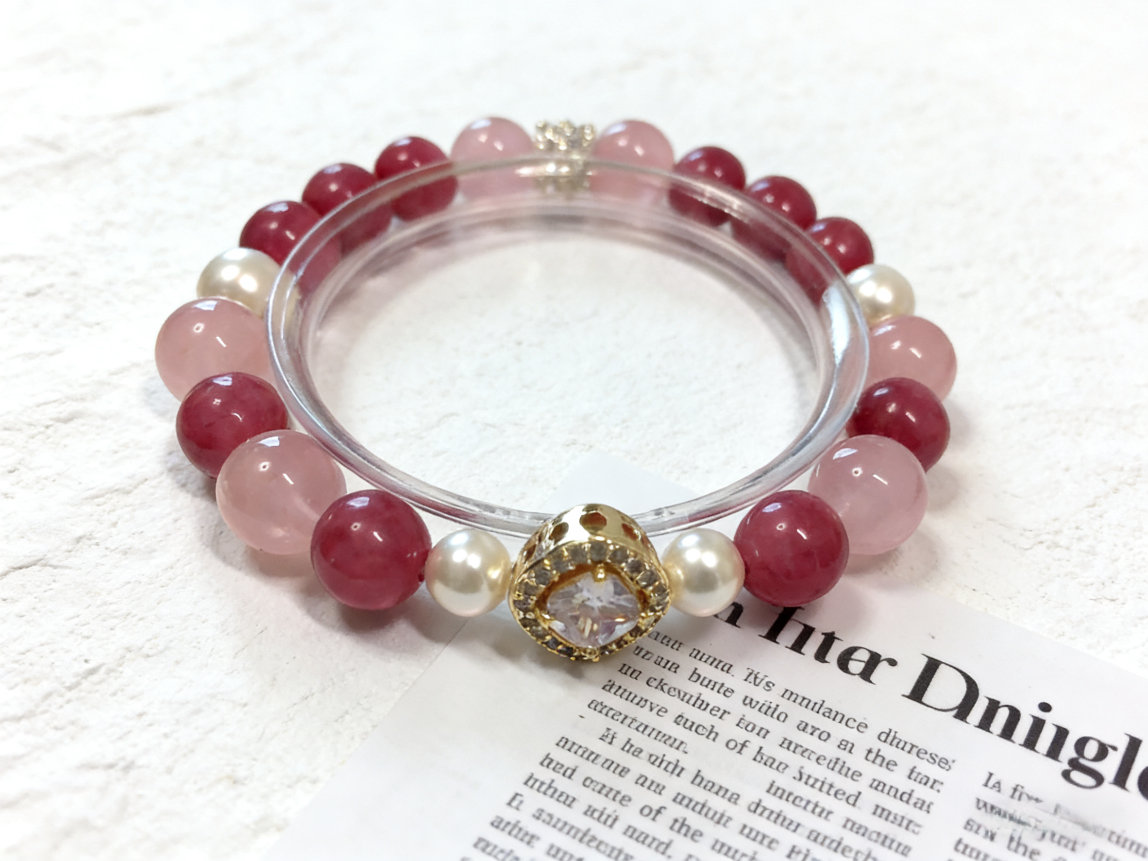 Rose Love Ballad · Rhodonite & Rose Quartz Happiness Bracelet, Artificial Shell Pearl Romantic Love Bracelet