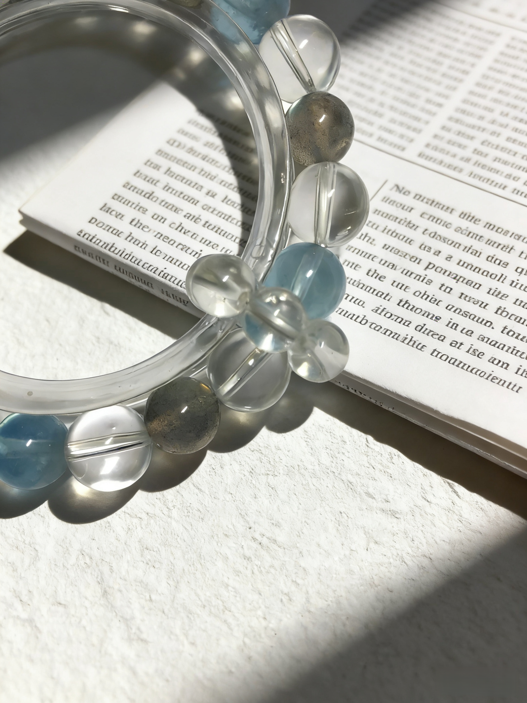 Moon Blue Sleep·Gray Moonstone & Aquamarine Sleep-Aiding Bracelet - White Crystal Soothing Bracelet 