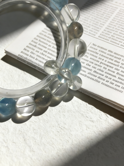 Moon Blue Sleep·Gray Moonstone & Aquamarine Sleep-Aiding Bracelet - White Crystal Soothing Bracelet 