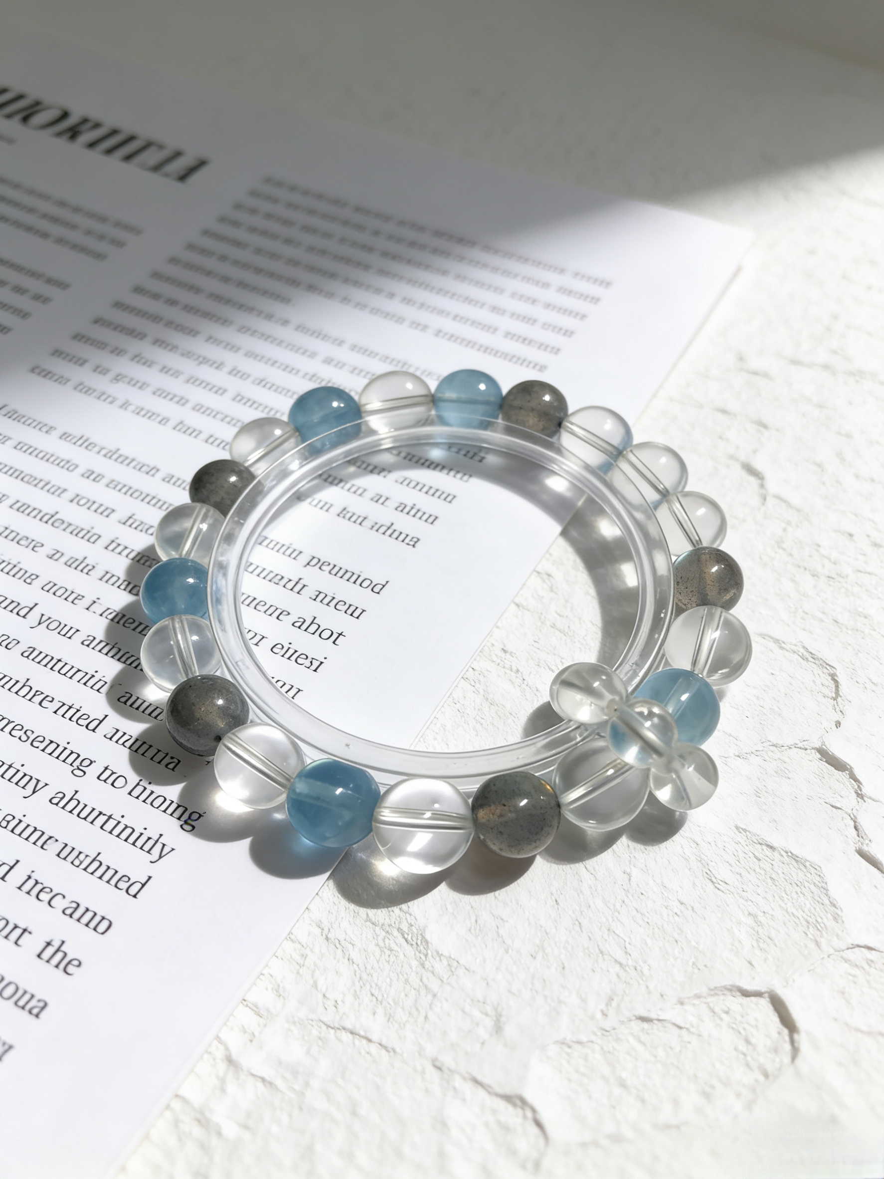 Moon Blue Sleep·Gray Moonstone & Aquamarine Sleep-Aiding Bracelet - White Crystal Soothing Bracelet 