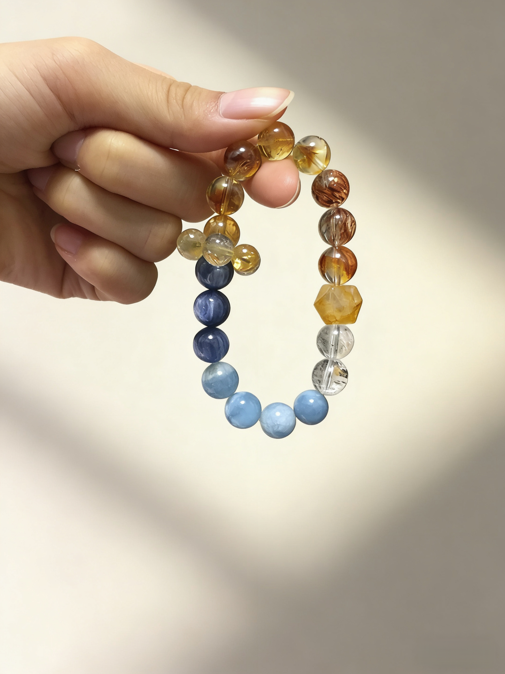 Yellow Glue Flower Double-Pointed Concentration Bracelet - Kyanite & Aquamarine Thought-Concentrating Bracelet