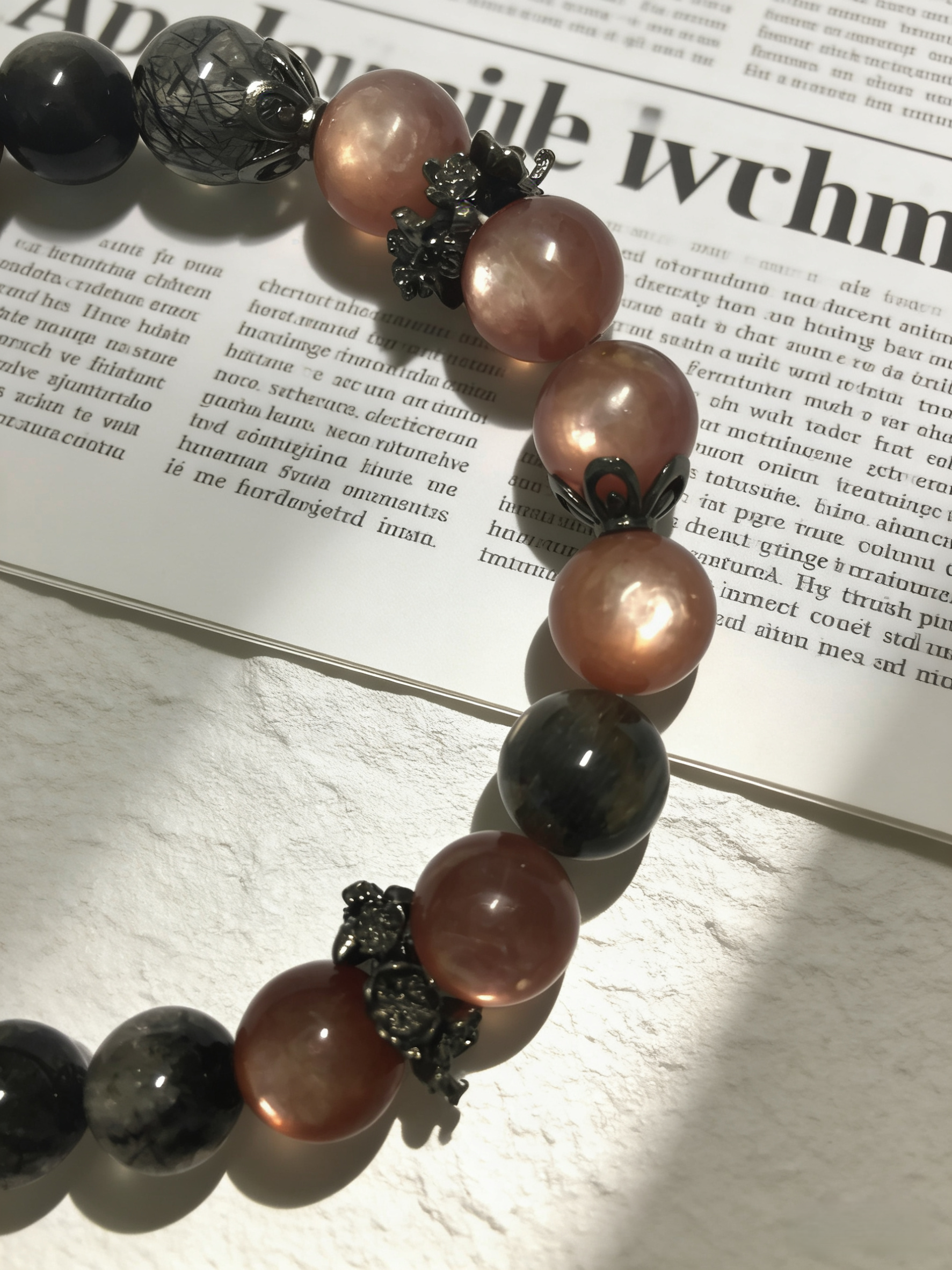 Mystic Six-Pointed Multi-Crystal Protection Bracelet - Black Hair Crystal & Black Tourmaline Peace Bracelet 