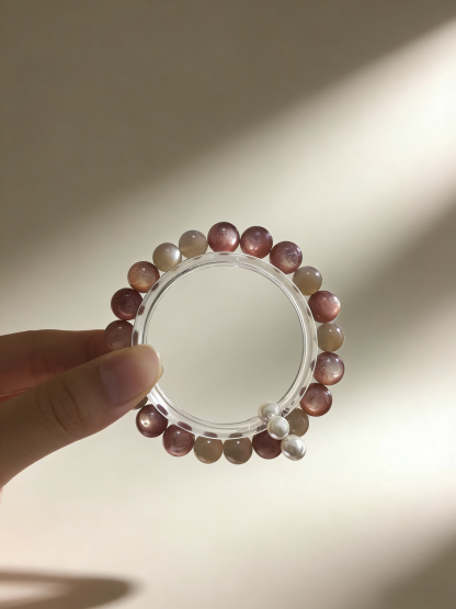 Milk Moon Sleep·Milk Tea Moonstone Sleep-Aiding Bracelet - Lepidolite & Shell Bead Ring Soothing Bracelet 