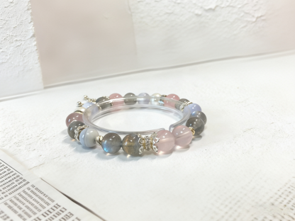 Pink Moon & Blue Connection · Transparent Rose Quartz & Gray Moonstone Love Bracelet, Blue Lace Agate Happiness Bracelet