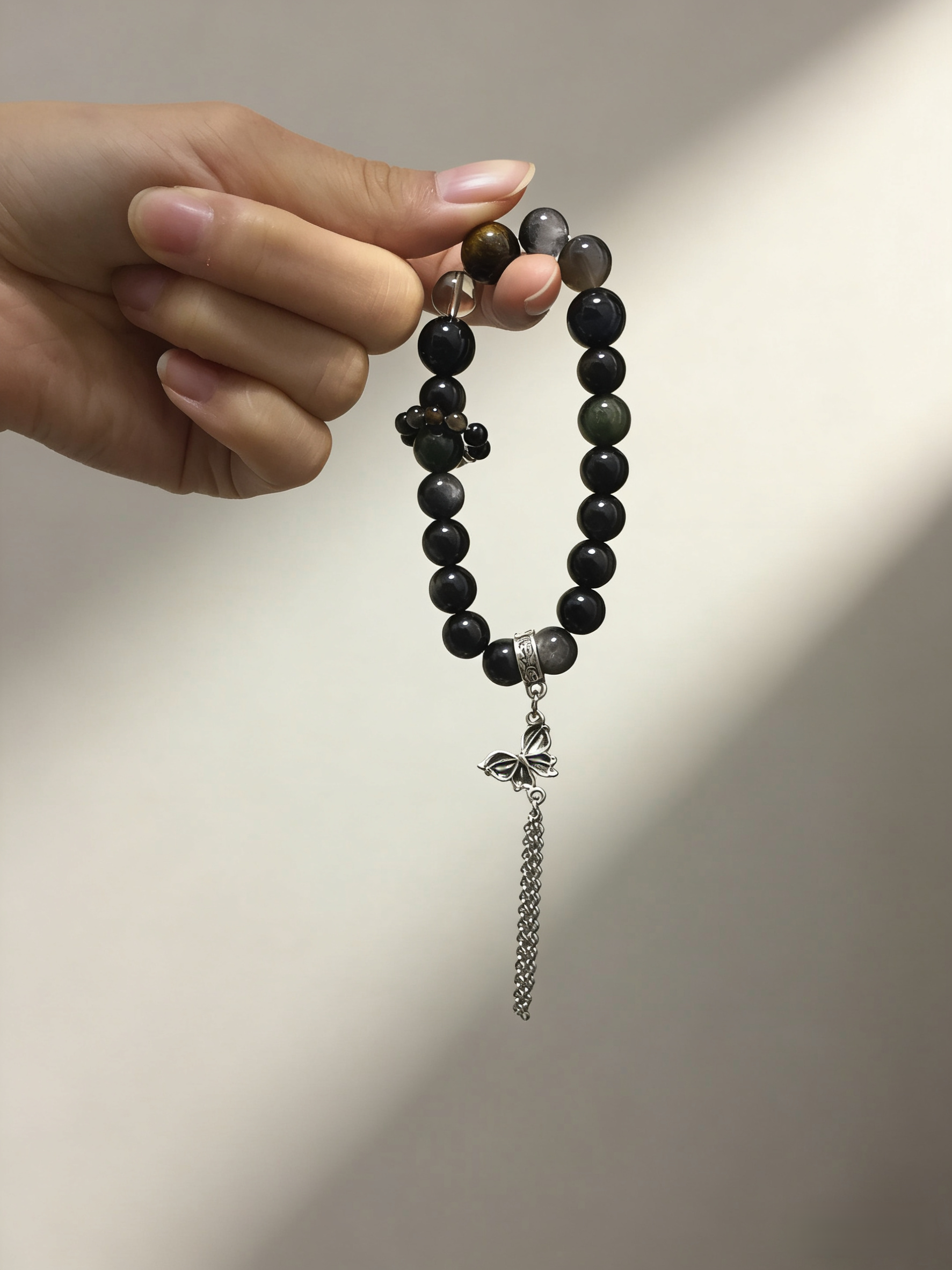 Mystic Calm Sleep·Black Tourmaline & Silver Obsidian Sleep-Aiding Bracelet - Tea Crystal Soothing Bracelet 