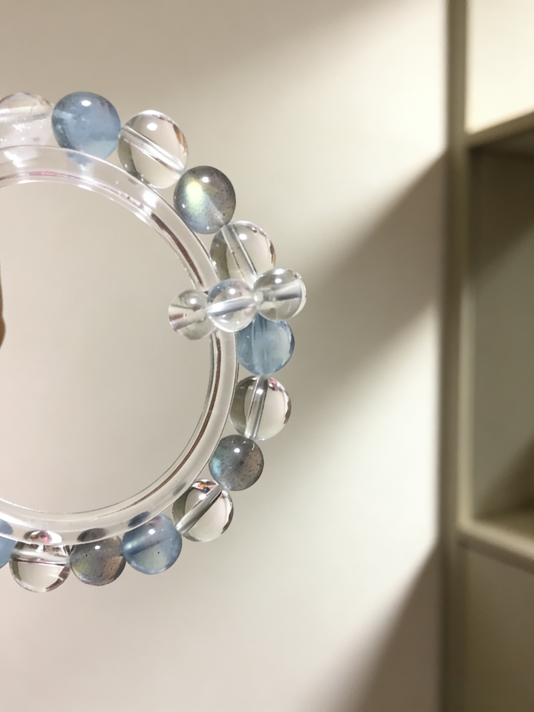 Moon Blue Sleep·Gray Moonstone & Aquamarine Sleep-Aiding Bracelet - White Crystal Soothing Bracelet 