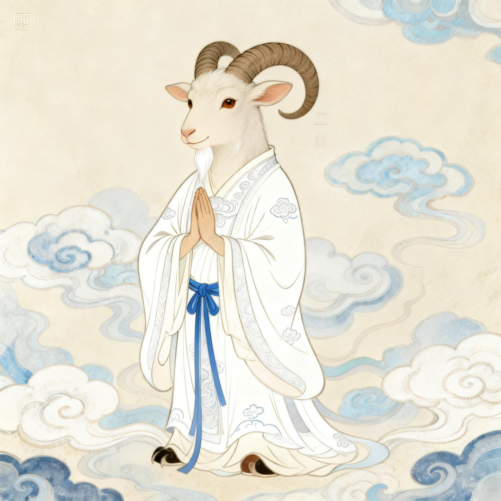 Chinese style Goat zodiac illustration