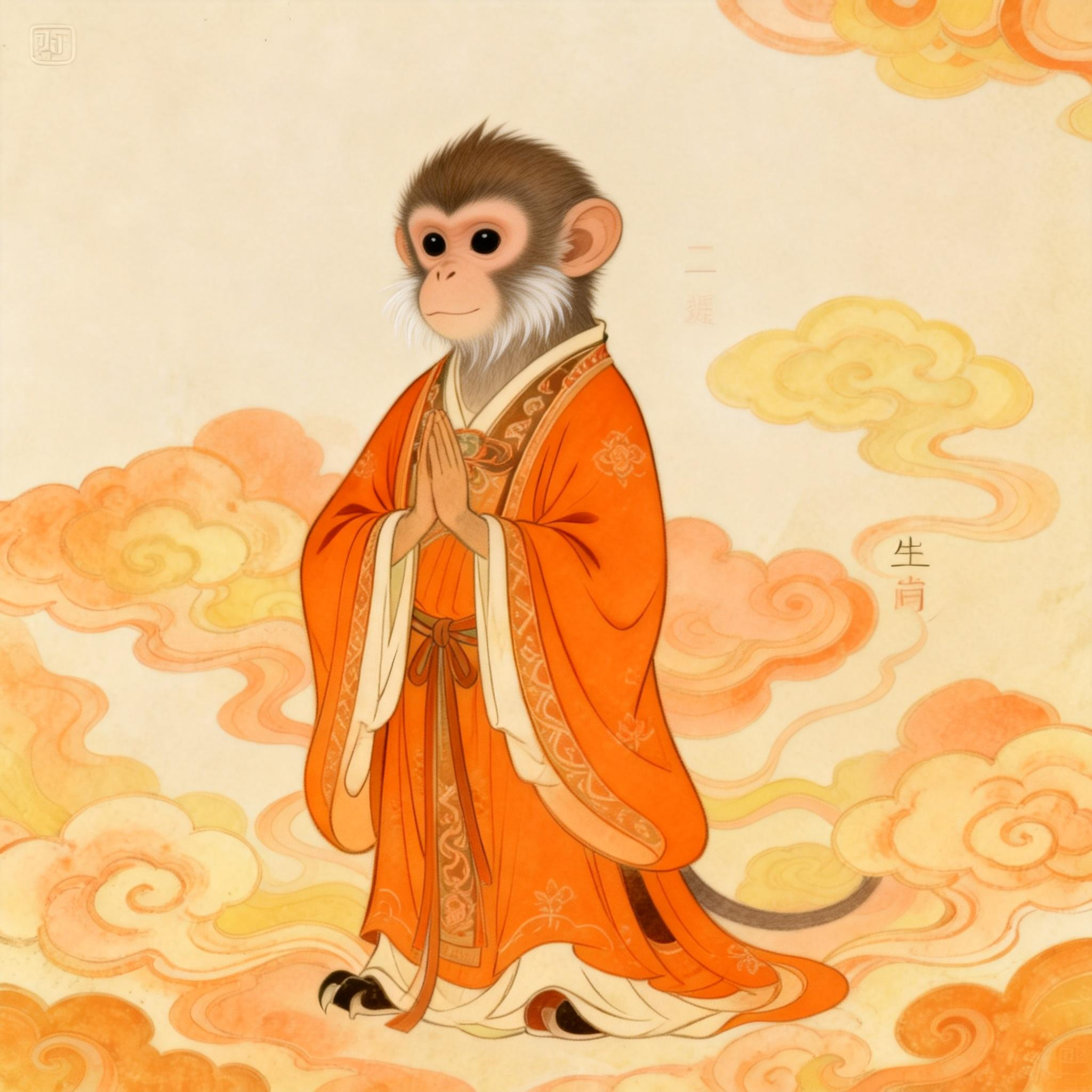 Chinese style Monkey zodiac illustration