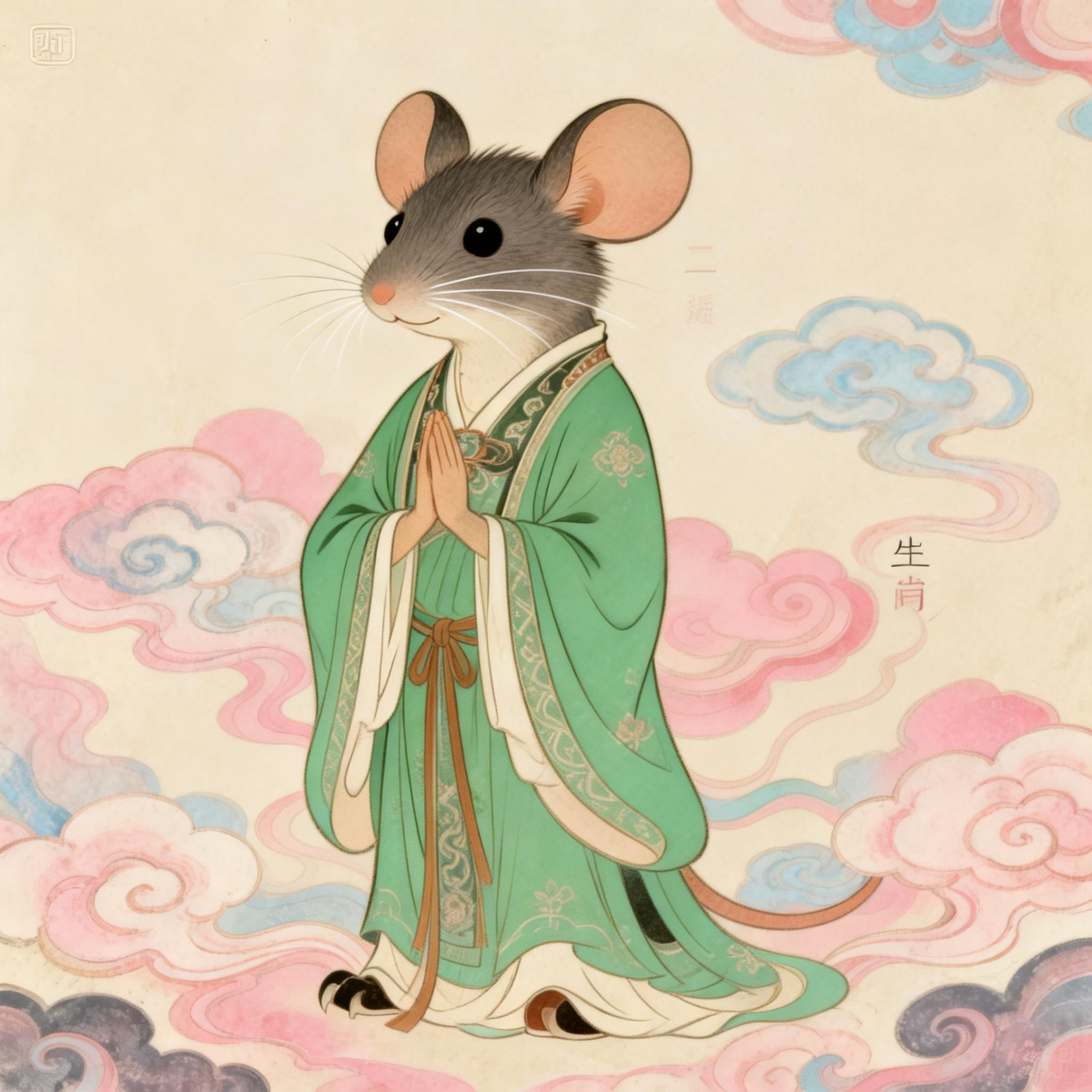 Chinese style Rat zodiac illustration