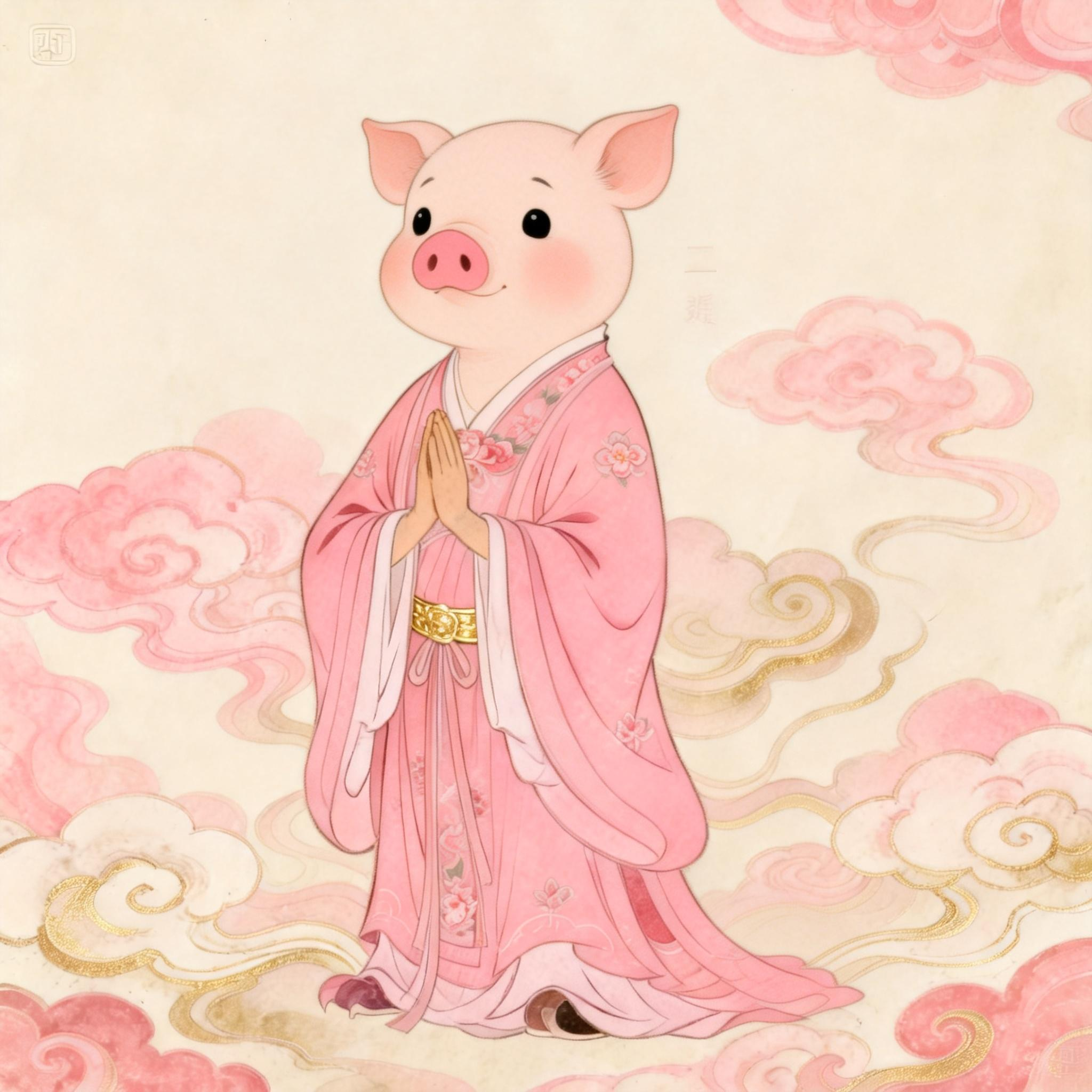 Chinese style Pig zodiac illustration