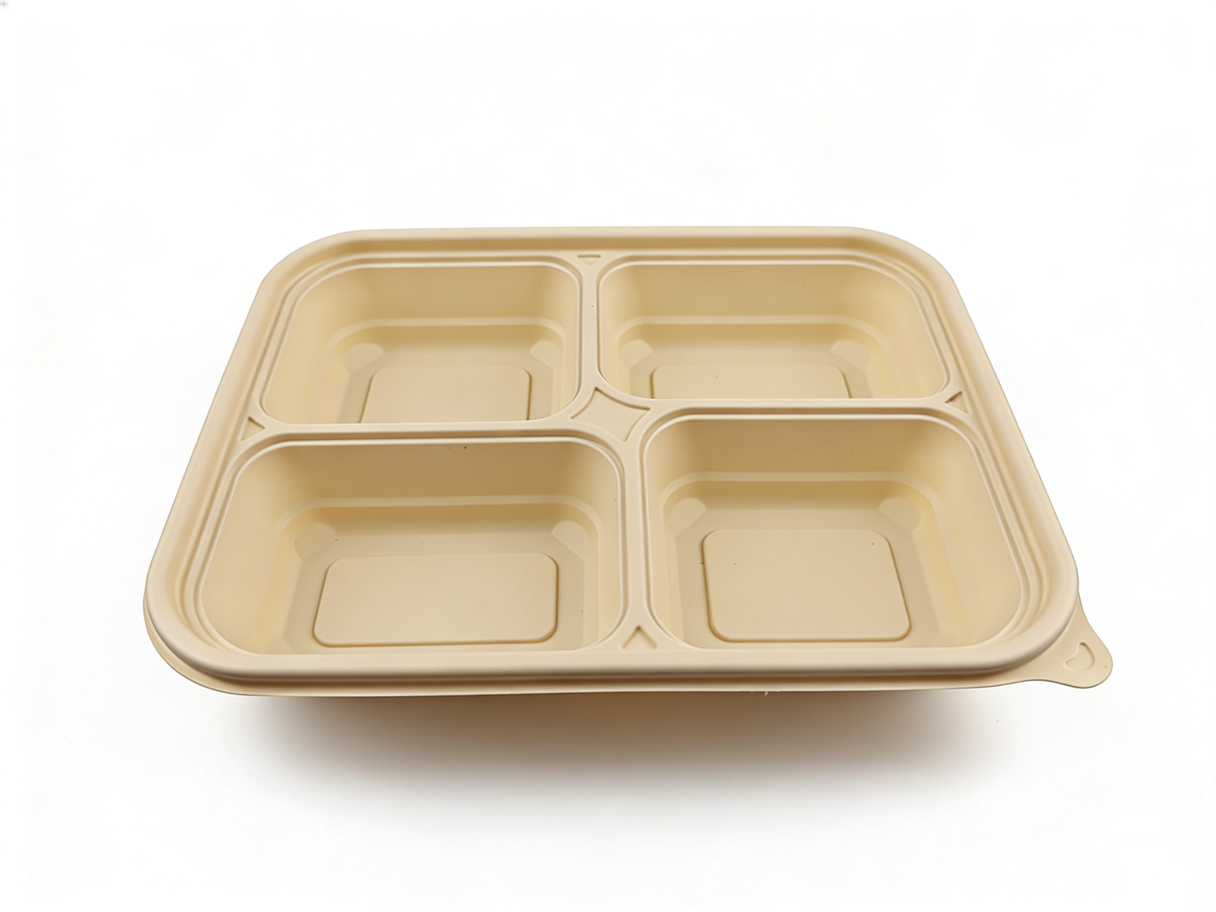  米色 4 格 PP 分格打包盒（24×18×4.4cm）| 防串味耐热 | 外卖餐饮适用