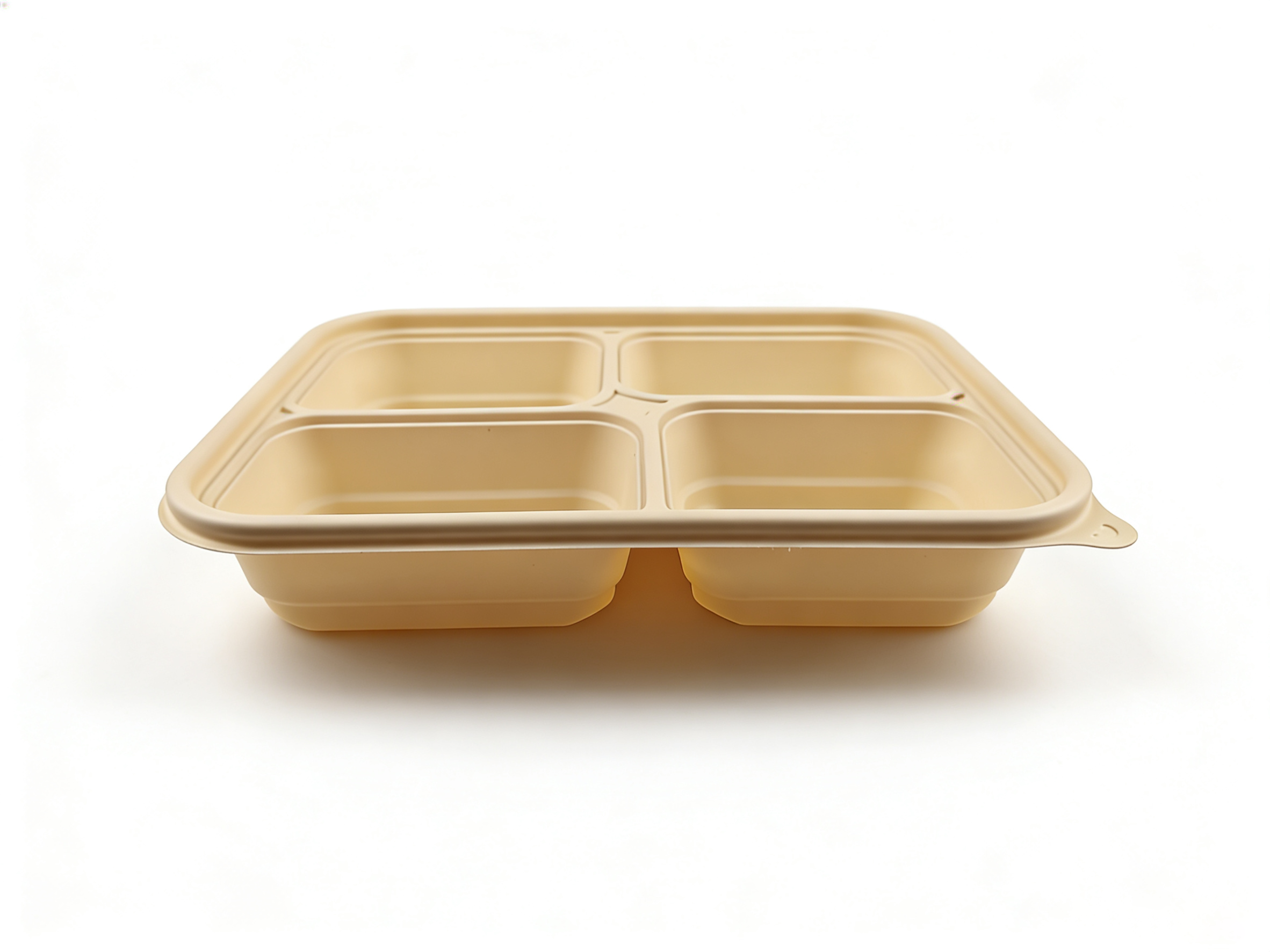  米色 4 格 PP 分格打包盒（24×18×4.4cm）| 防串味耐热 | 外卖餐饮适用