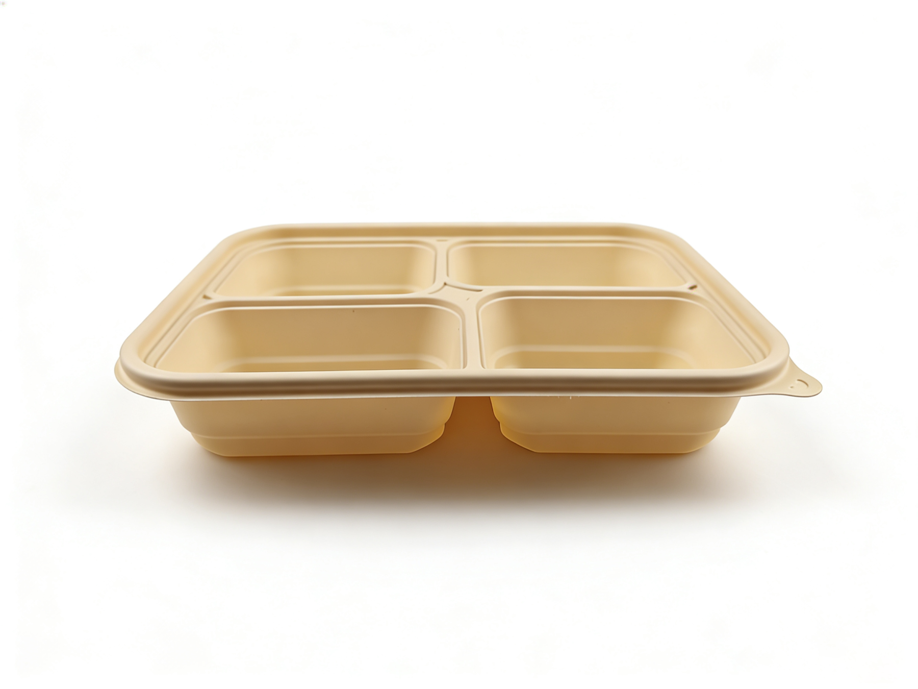  米色 4 格 PP 分格打包盒（24×18×4.4cm）| 防串味耐热 | 外卖餐饮适用