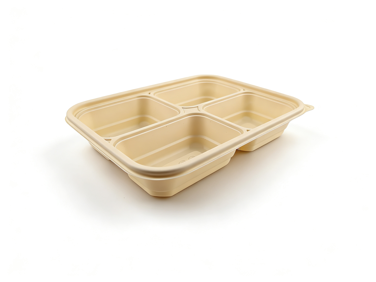  米色 4 格 PP 分格打包盒（24×18×4.4cm）| 防串味耐热 | 外卖餐饮适用