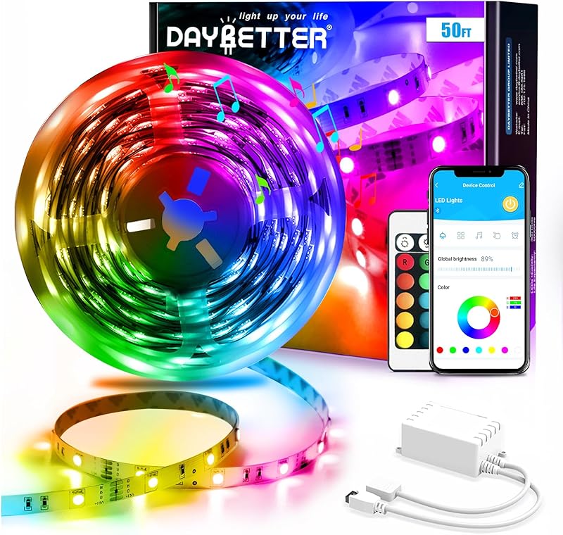 DAYBETTER LED Strip Lights 400ft (4 Rolls of 100ft), Color Changing Lights Strip for Bedroom, Desk, Indoor, Room Bedroom, Girl Boy Brithday Gifts RGB Decor with Remote and 24V Power Supply