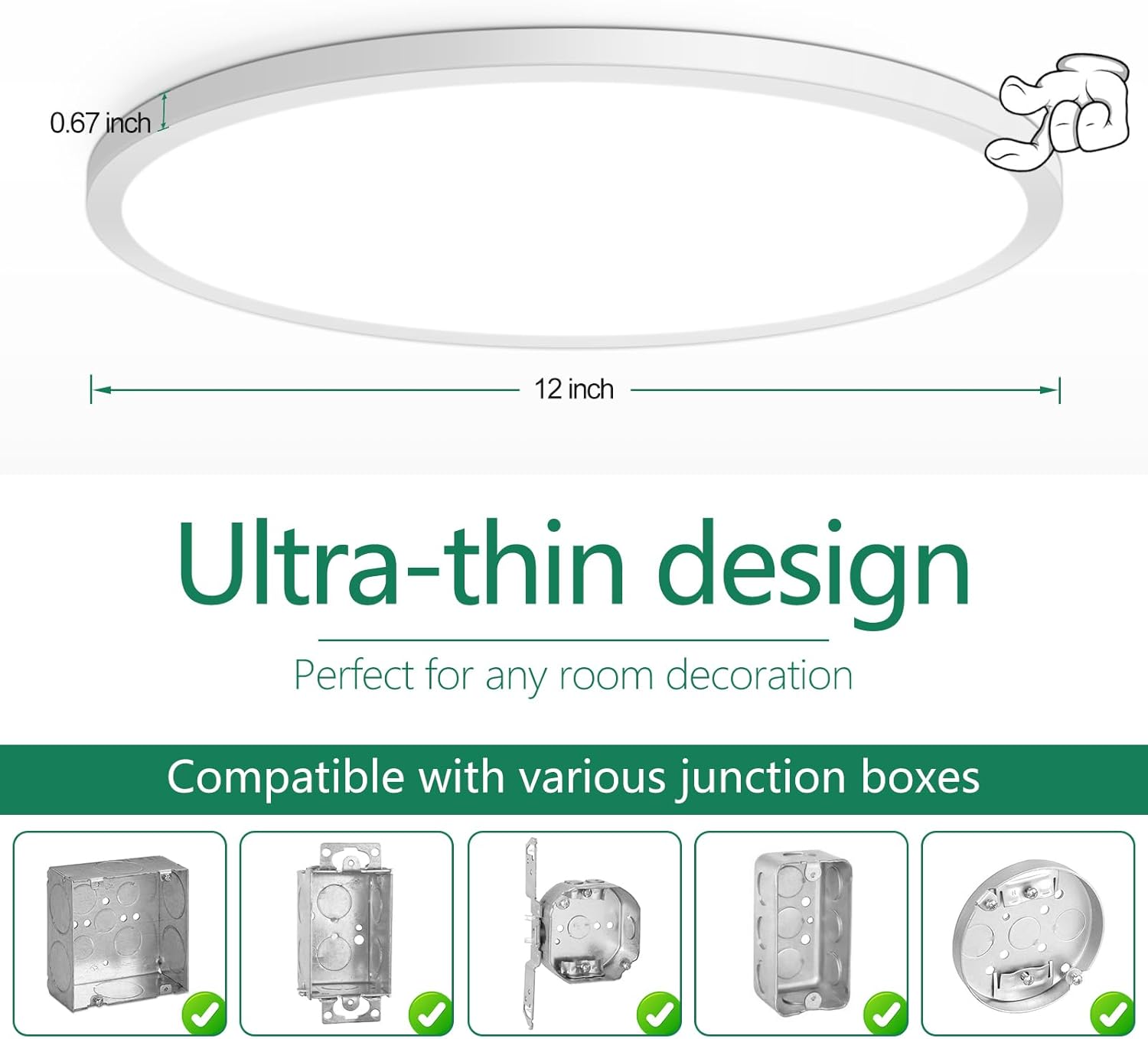 Brightever 4Pack LED Flush Mount Ceiling Light Fixture, 12 Inch 24W, Super Slim 0.67 Inch, 3200LM, Dimmable & 2700K-6500K 5 Color Selectable LED Ceiling Lights for Bedroom